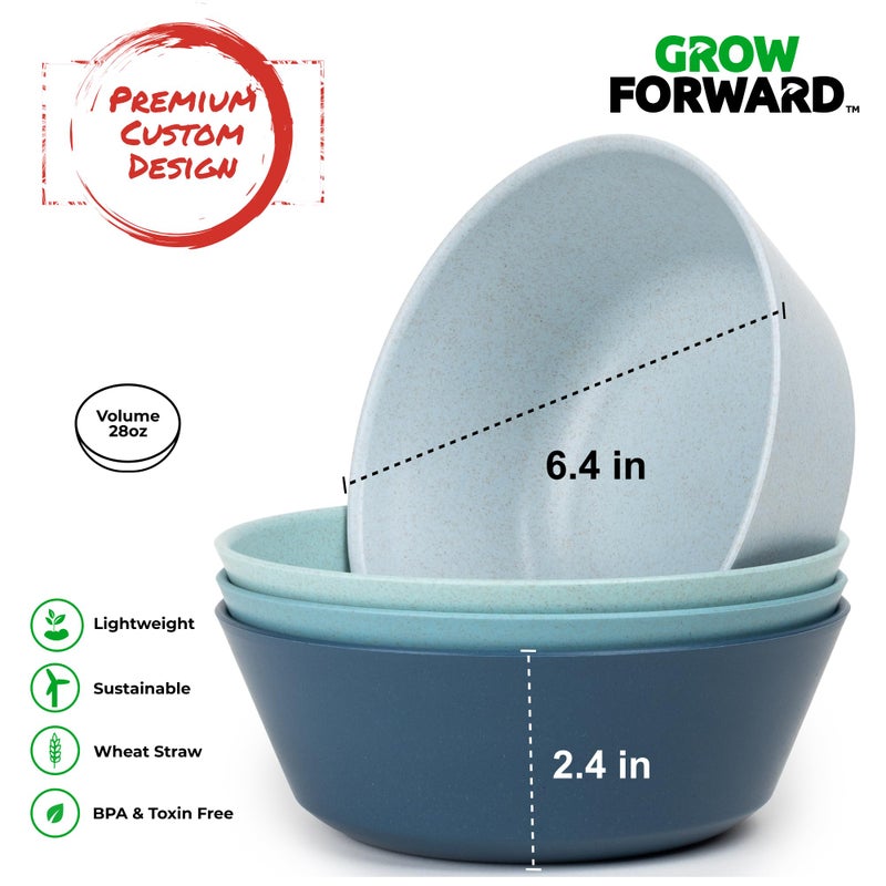 Grow Forward Premium Wheat Straw Plates and Bowls Sets - 8-Piece Wheat Straw Dinnerware Sets - Unbreakable & Reusable Microwave Safe Plastic Dinner Plates for Outdoors  RV  Camping Dishes - Seascape - Image 4